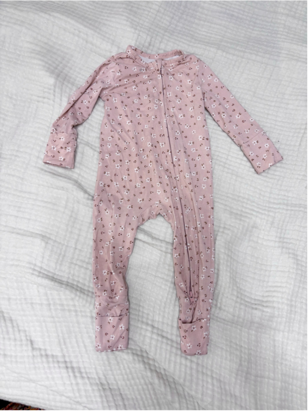 Baby Angel Dear Floral Footie Bamboo Pajamas, Pink and White, 0-3 Months